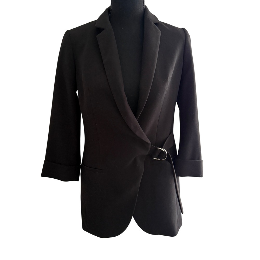 Express Black Belted Wrap Boyfriend Blazer XS Modern Chic Career Business Office